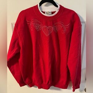 VTG Valentines Rhinestone Hearts Double Collar Embellished Granny Sweatshirt 1X